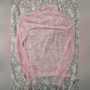 Women's Sheer Long Sleeve Pink Bow Print Top Size Small